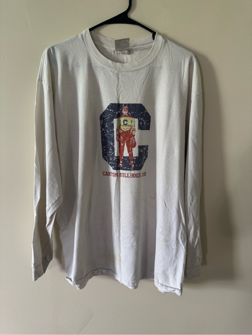 Canton Bulldogs 1920 White Long Sleeve Graphic T-Shirt Size Large